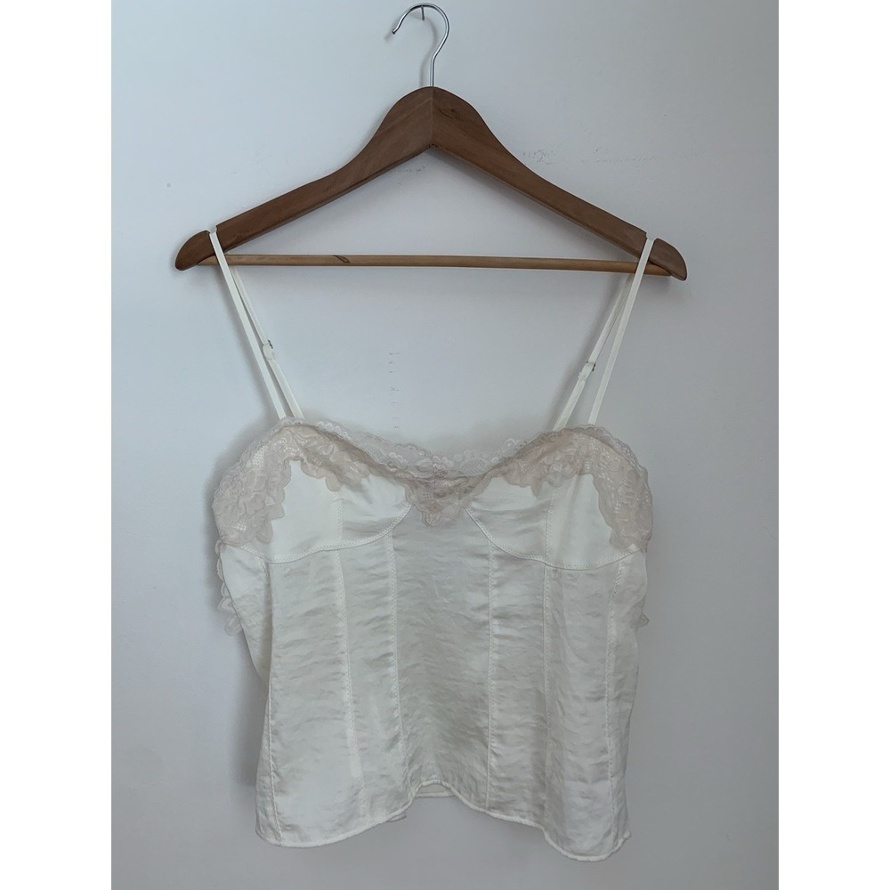 Intimately Free People Neon Night Cami Satin Sz L Ivory Lace Seam Details Y2K